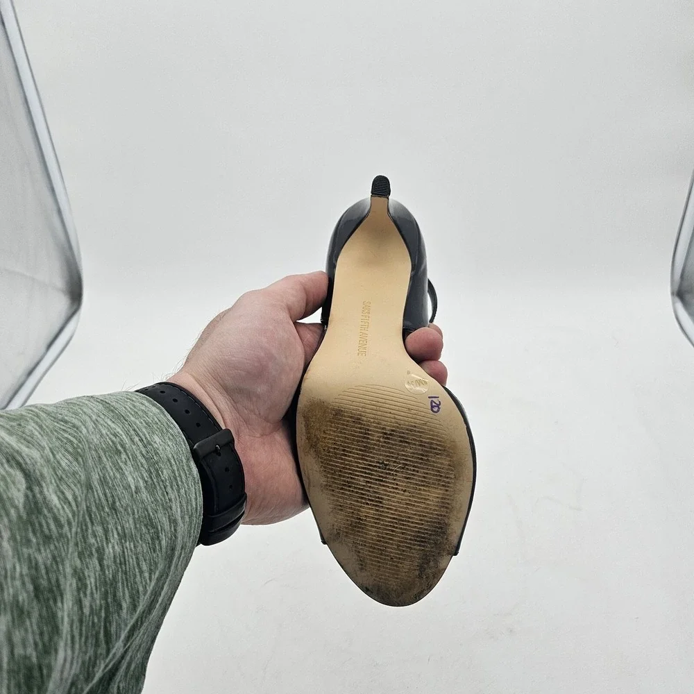 SAKS Fifth Avenue Ave Stilleto High Heel Leather Dress Party Open Toe Shoes 7.5